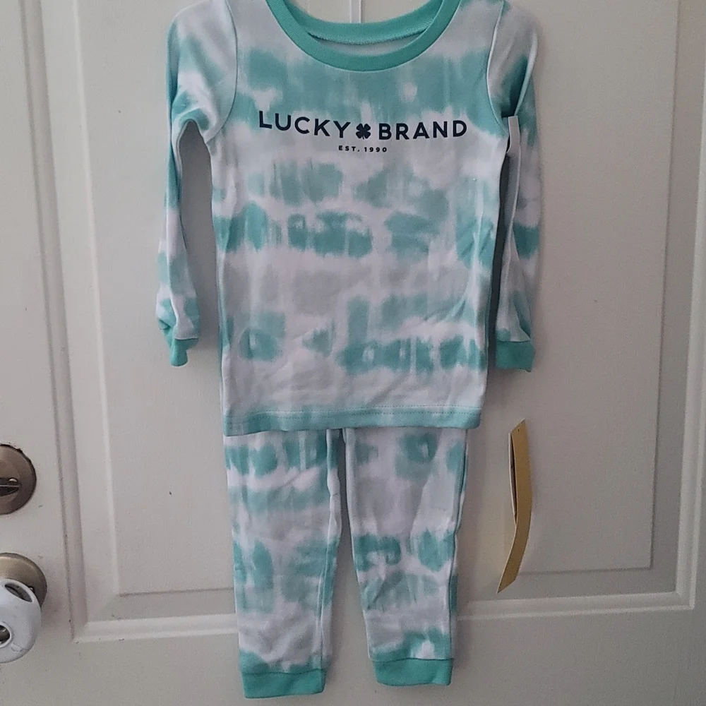 LUCKY BRAND GREEN/WHITE TIE DYE 2 PIECE PJ SET: NWT: SZ 3T
